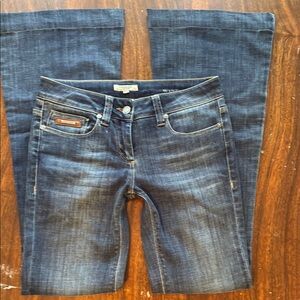 Burberry Blue Flare Jeans with Vintage Distressing
